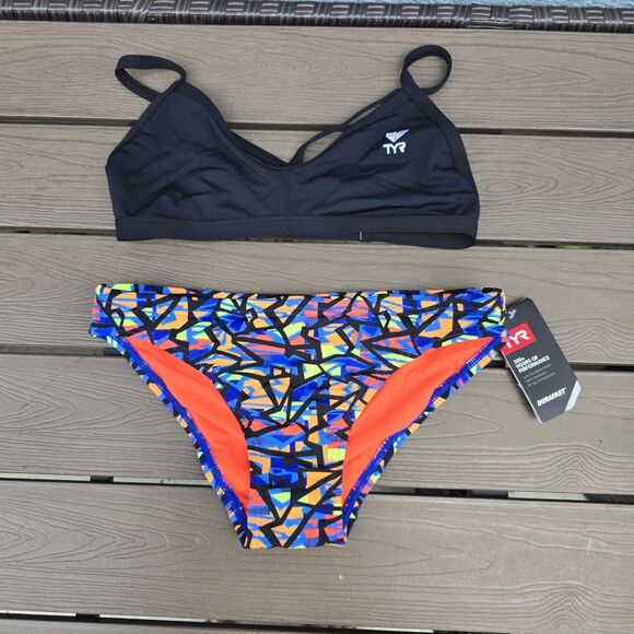 TYR Women's Solid Black Trinityfit Top & Costa Mesa Bikini Sz XS New Sample - Picture 1 of 3